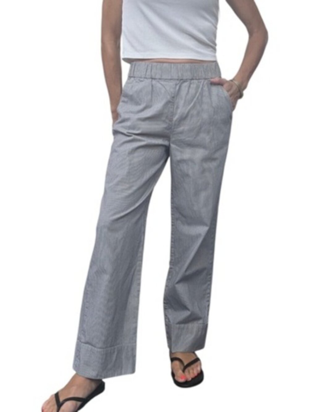 Everlane Organic Cotton Pinstripe Wide Leg Pants S